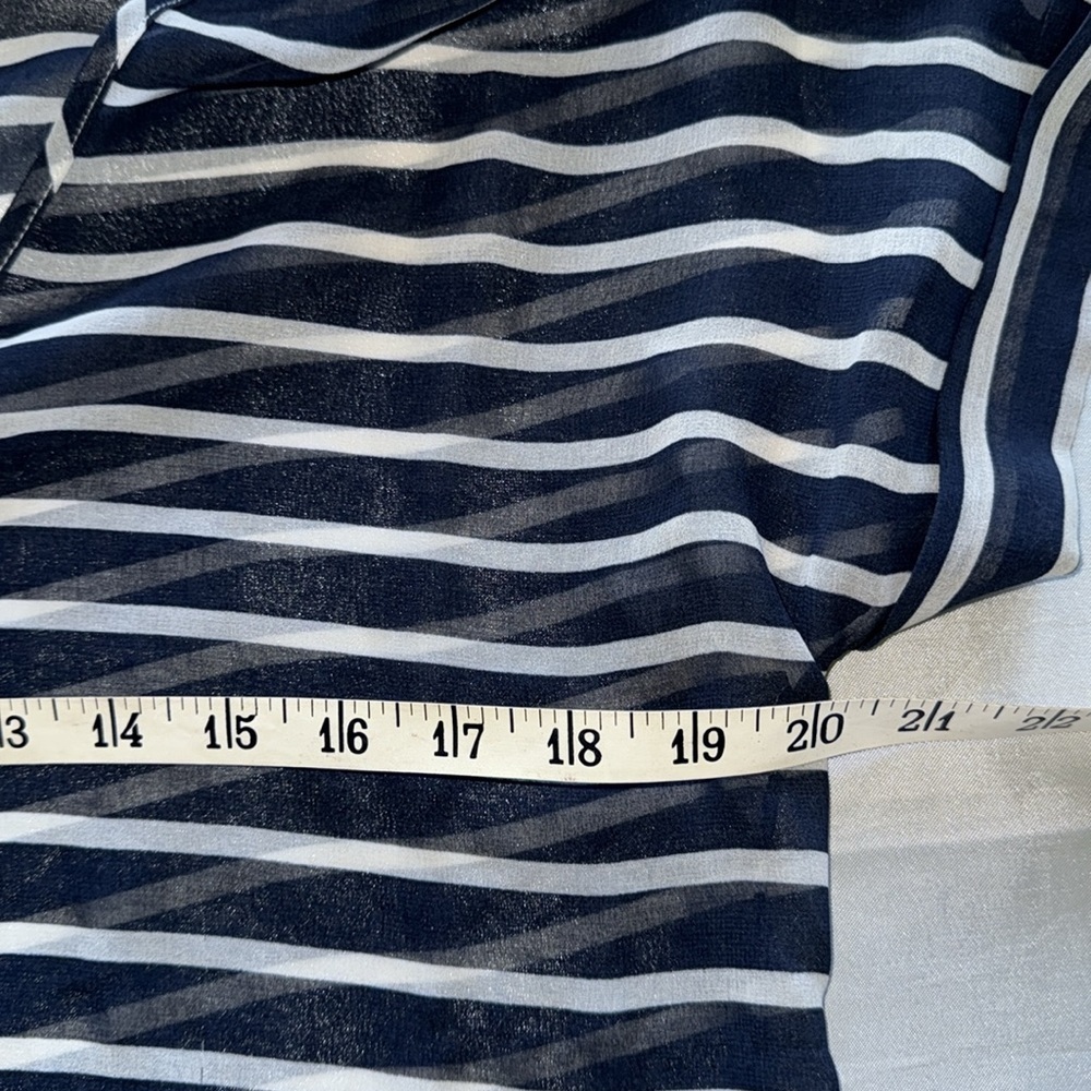 J. Crew Blue & White Stripe Tunic Blouse Sheer Voile Cap Sleeve Self Tie Sz XS - Picture 4 of 8
